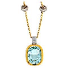 23,19 Karat Aquamarin Weiß Diamant Gelbgold Halskette