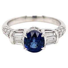 Bague de fiançailles avec diamants et saphir de 2,31 carats au total