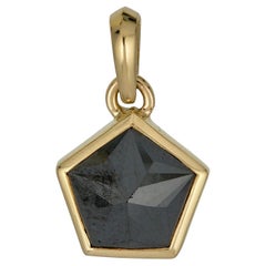 2.31CT Natural Black Diamond Pentagon Pendant in 14 Karat Yellow Gold