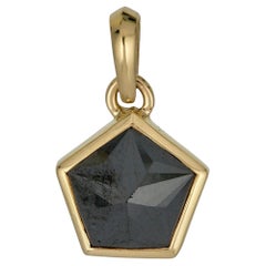 2.31CT Natural Black Diamond Pentagon Pendant in 14 Karat Yellow Gold