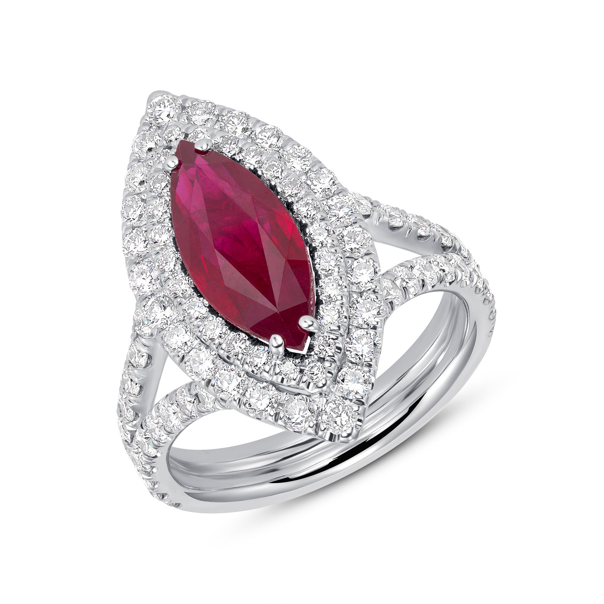Round Cut 2.31ct Natural Ruby 18k White Gold Ring For Sale