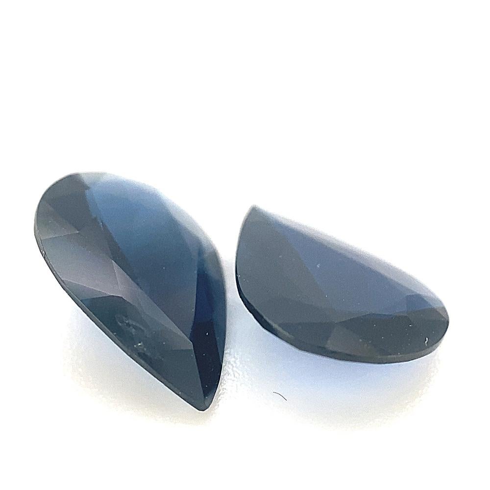 Brilliant Cut 2.31ct Pair Pear Blue Sapphire from Thailand Unheated For Sale