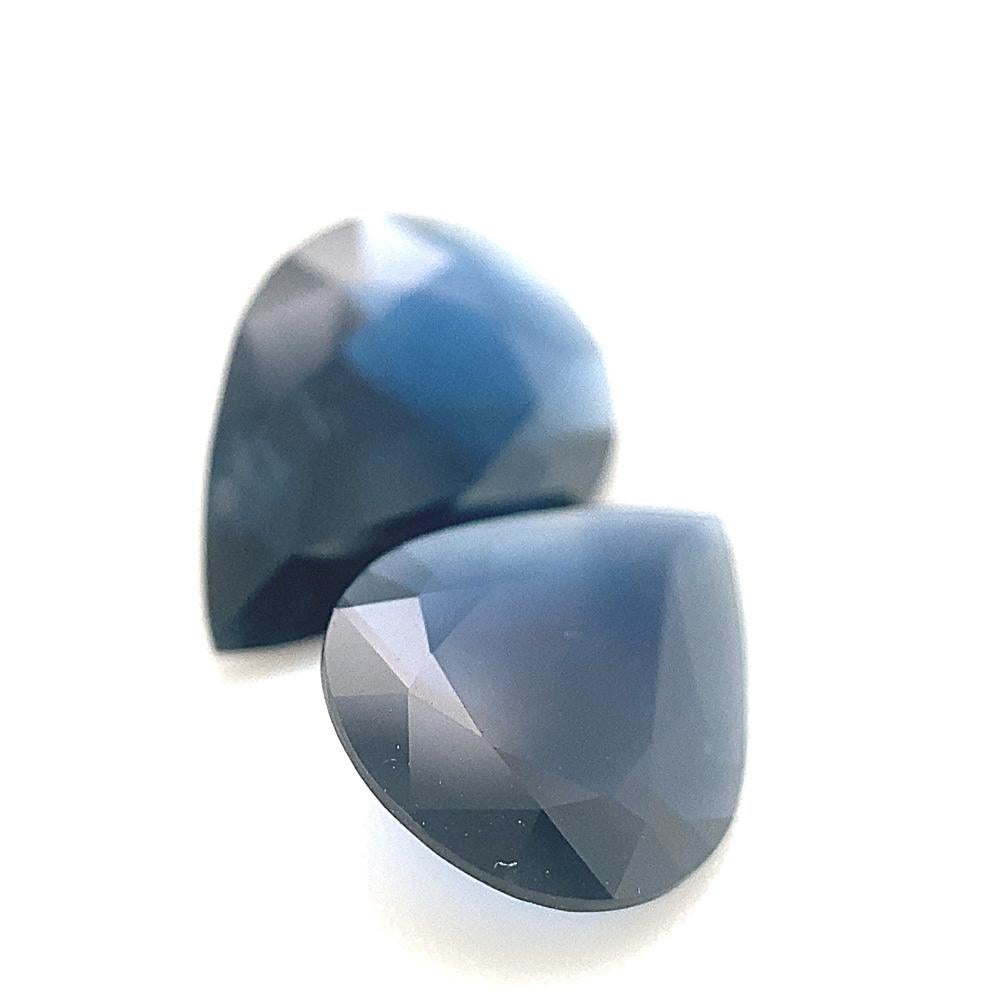 Women's or Men's 2.31ct Pair Pear Blue Sapphire from Thailand Unheated For Sale