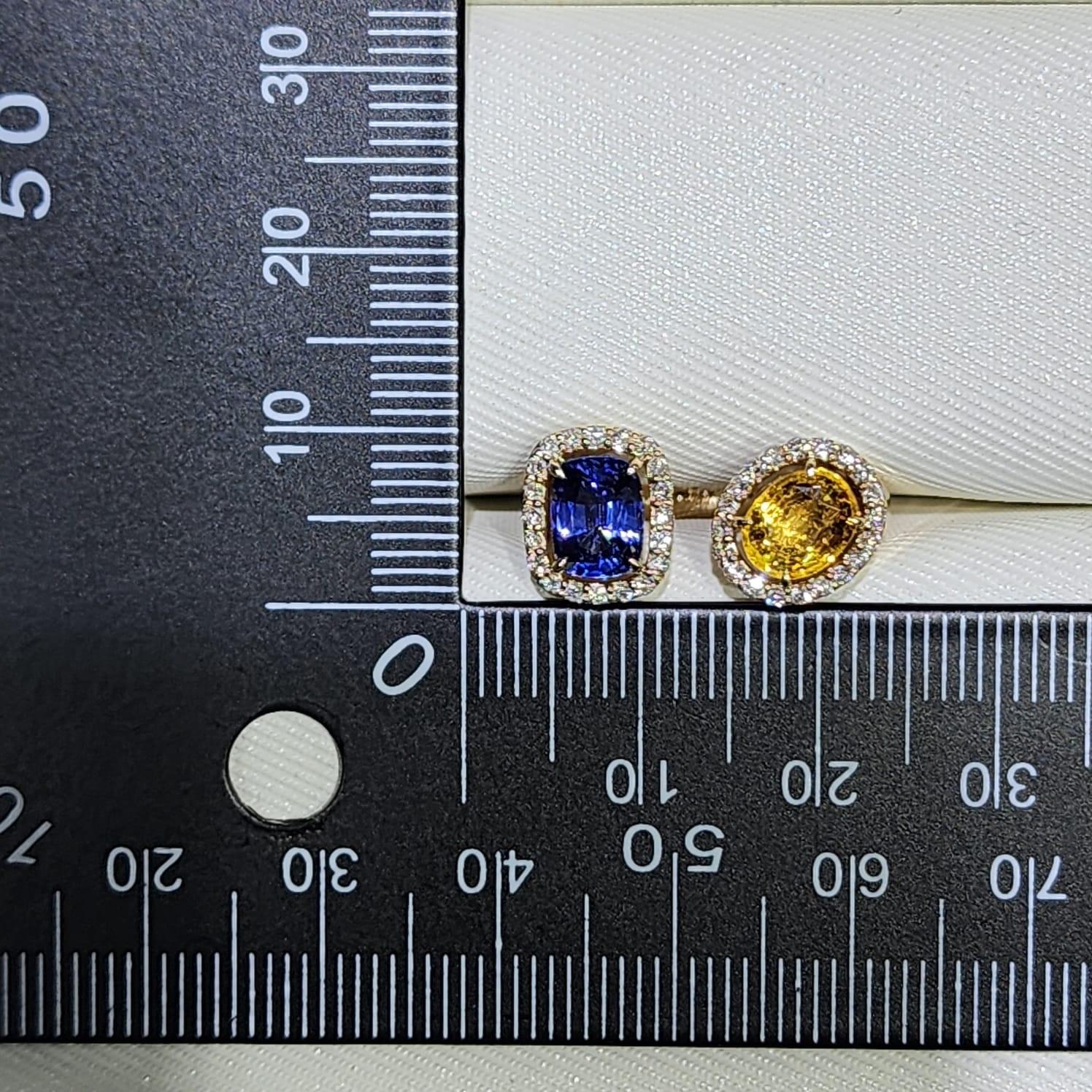2.31Ct Yellow and Blue Sapphire Diamond Toi Et Moi Ring in 14k Yellow Gold For Sale 2