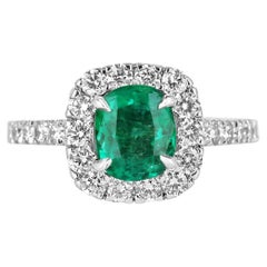 2.31tcw 14K Colombian Emerald Cushion Cut & Diamond Halo Engagement Ring 
