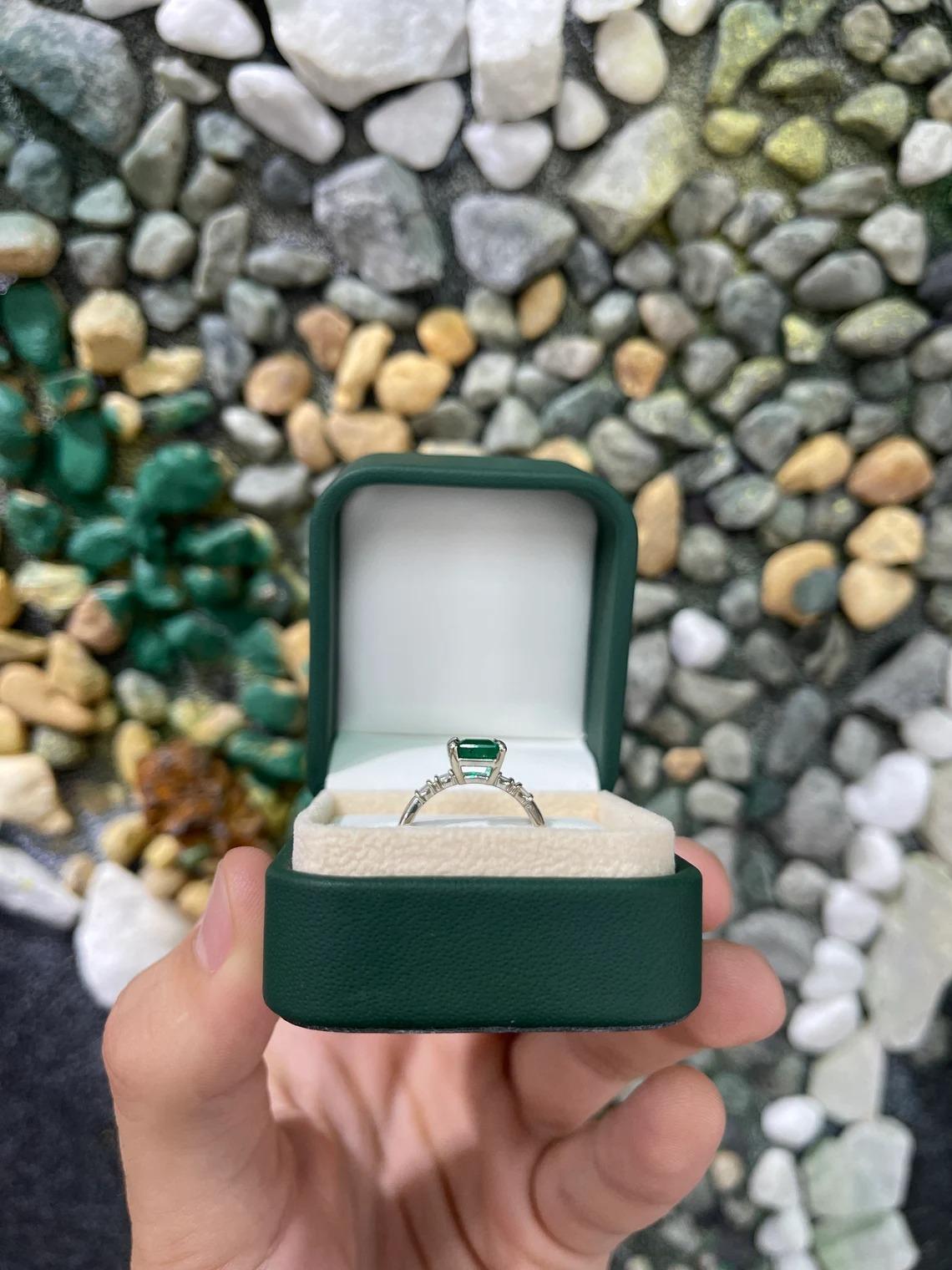 2.31tcw 14K Natural Emerald-Emerald Cut & Diamond Accent Five Stone Ring For Sale 5