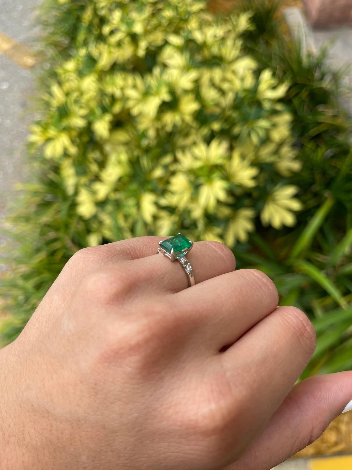 Women's 2.31tcw 14K Natural Emerald-Emerald Cut & Diamond Accent Five Stone Ring For Sale