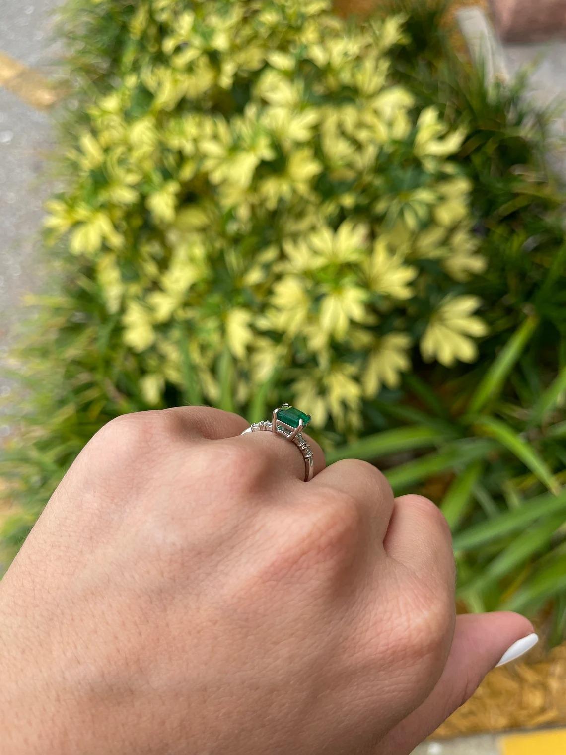 2.31tcw 14K Natural Emerald-Emerald Cut & Diamond Accent Five Stone Ring For Sale 1