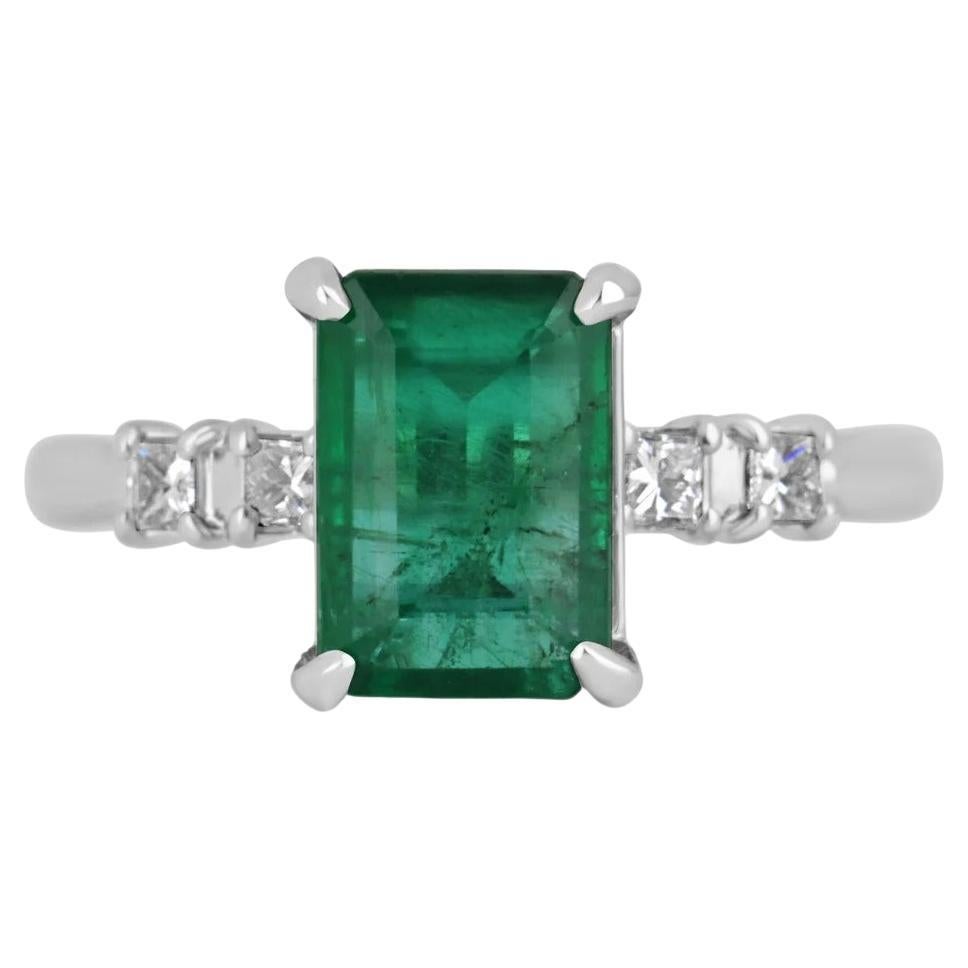 2.31tcw 14K Natural Emerald-Emerald Cut & Diamond Accent Five Stone Ring For Sale