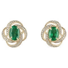 2.31tcw 14K Oval Smaragd & Diamant Halo-Ohrringe Dunkelgrüner Smaragd Prong Set