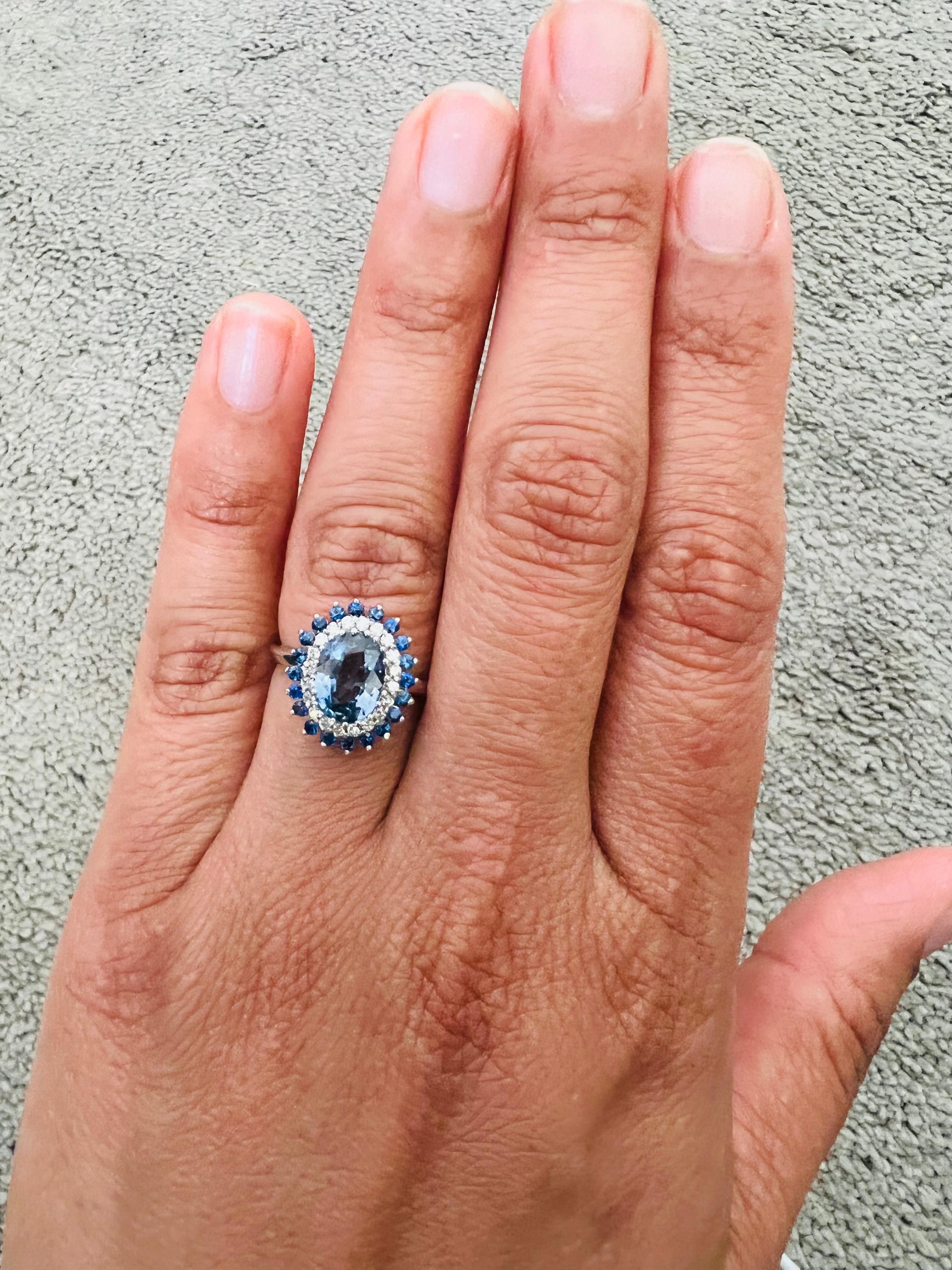 2.32 Carat Blue Sapphire Diamond 14K White Gold GIA Certified Ring In New Condition In Los Angeles, CA