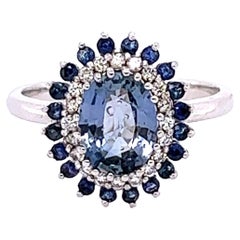2.32 Carat Blue Sapphire Diamond 14K White Gold GIA Certified Ring