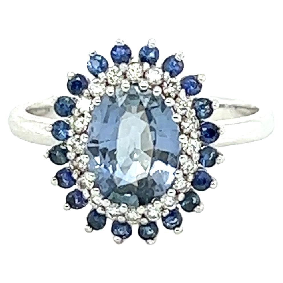 2.32 Carat Blue Sapphire Diamond 14K White Gold GIA Certified Ring