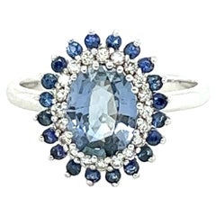 2.32 Carat Blue Sapphire Diamond 14K White Gold GIA Certified Ring