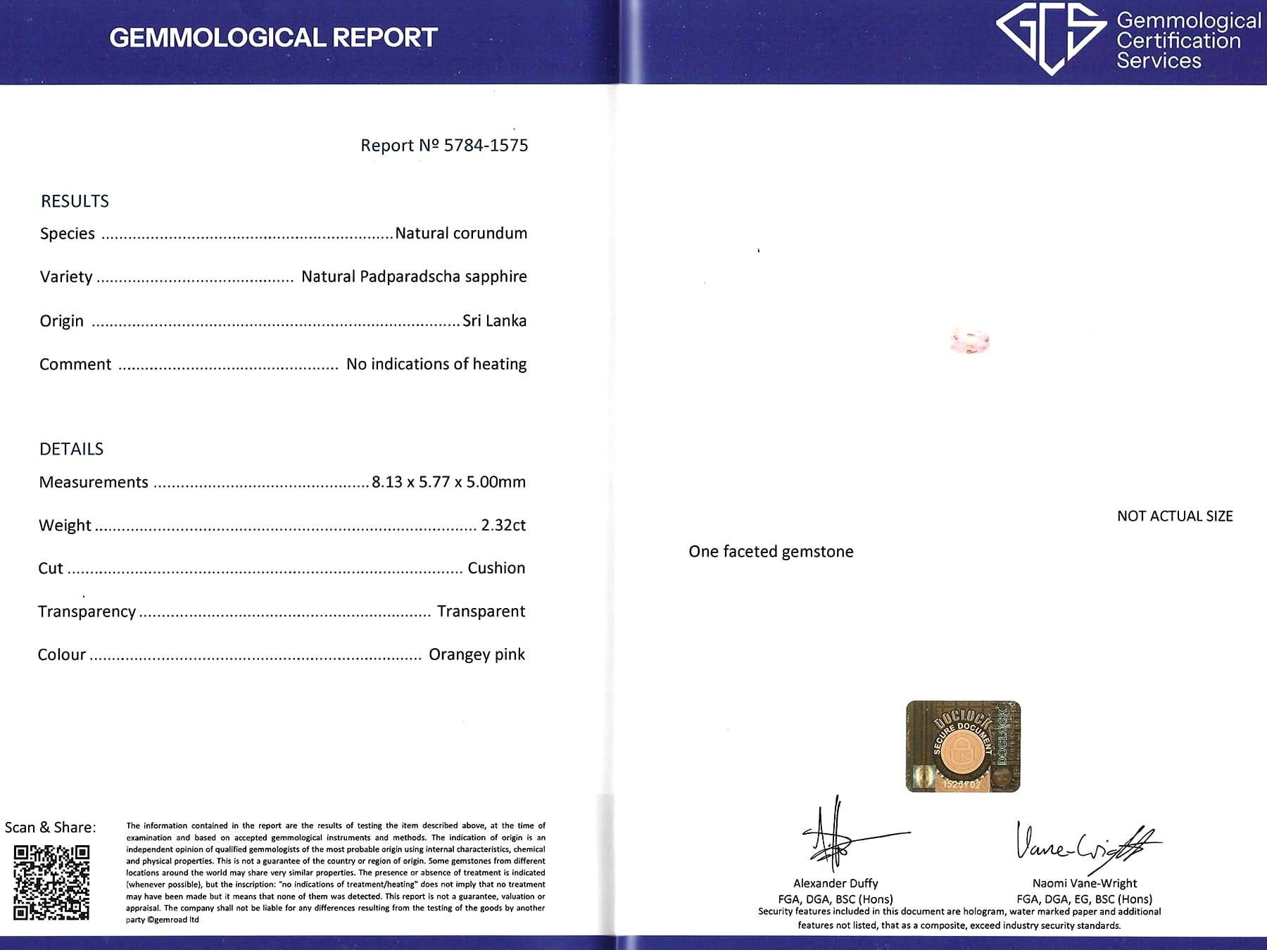 Anello in platino con zaffiro Padparadscha di Ceylon da 2,32 carati e diamante da 2,05 carati in vendita 9