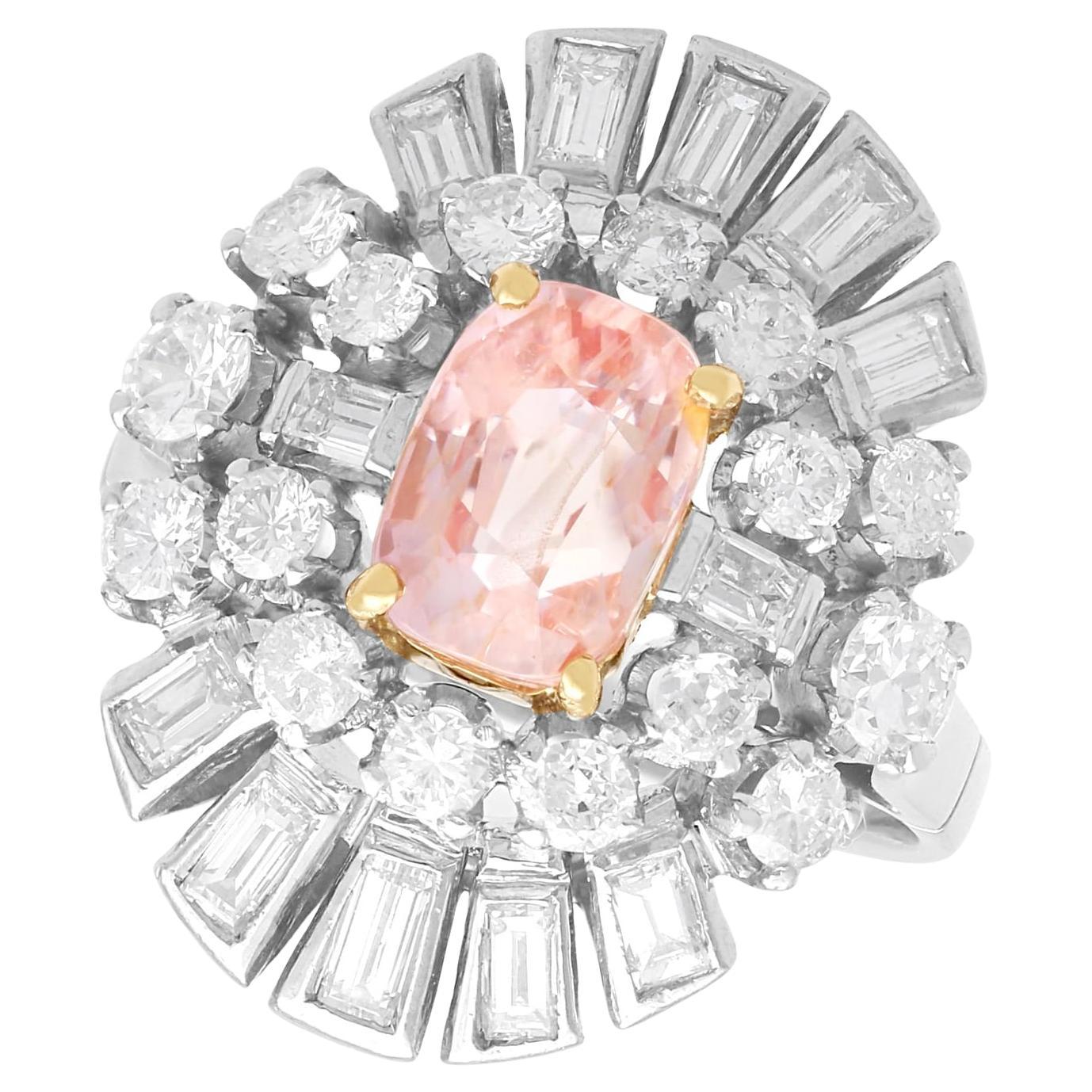 Anello in platino con zaffiro Padparadscha di Ceylon da 2,32 carati e diamante da 2,05 carati