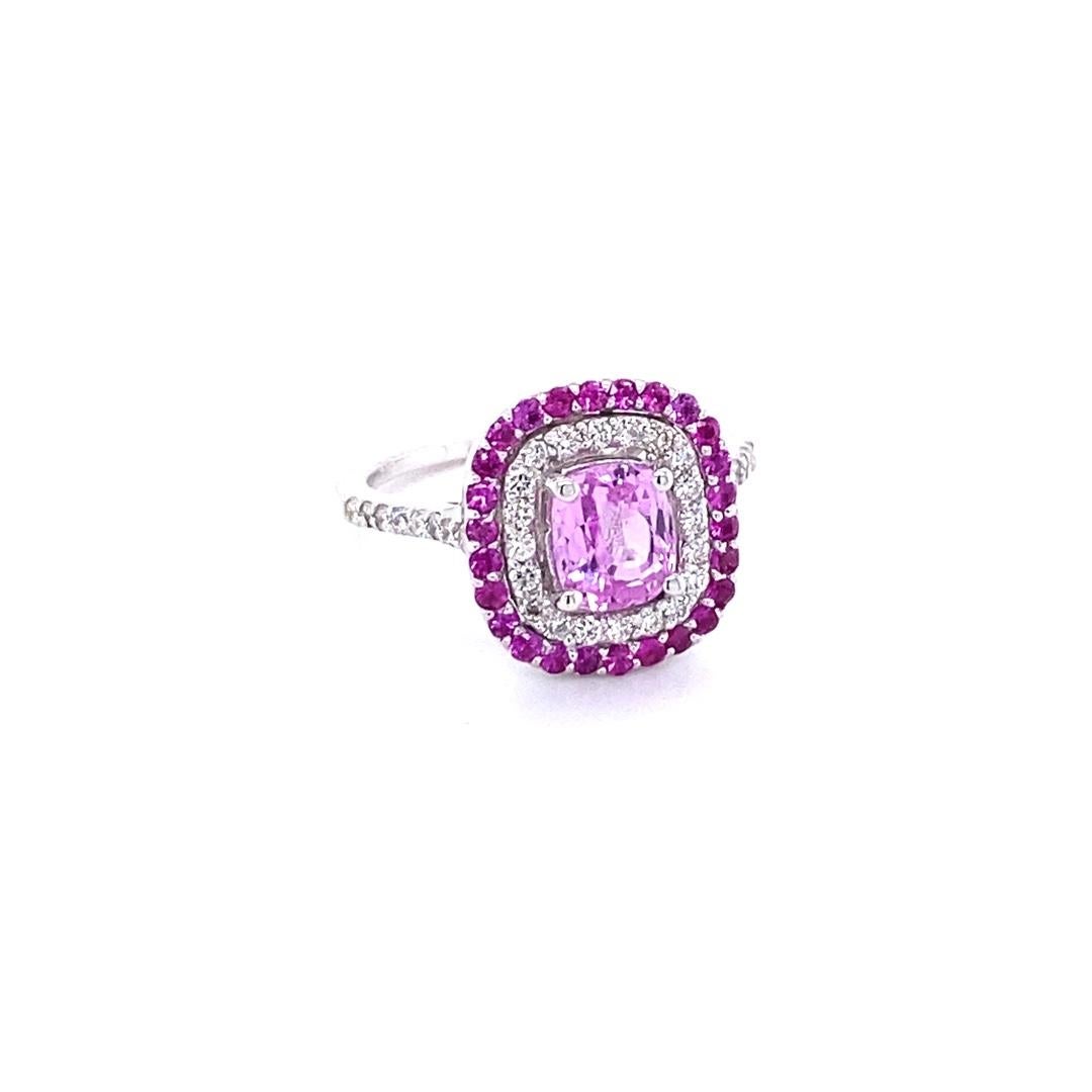 Contemporary 2.32 Carat Cushion Cut Pink Sapphire Diamond 18 Karat White Gold Engagement Ring