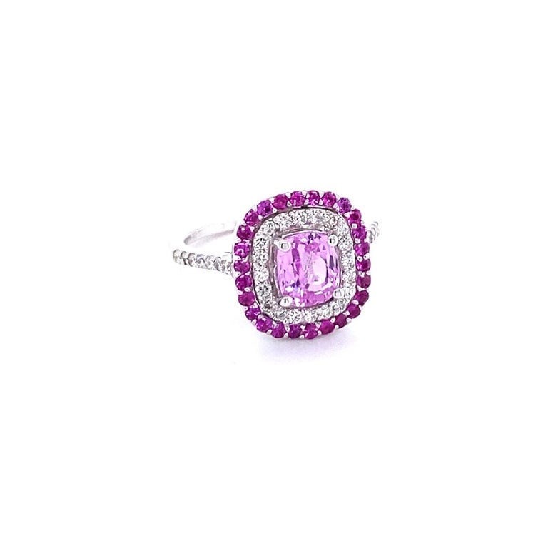 Contemporary 2.32 Carat Cushion Cut Pink Sapphire Diamond 18 Karat White Gold Engagement Ring For Sale