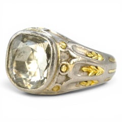 2.32 Carat Cushion Shaped Antique Rose Cut Diamond in Platinum and Yellow Gold
