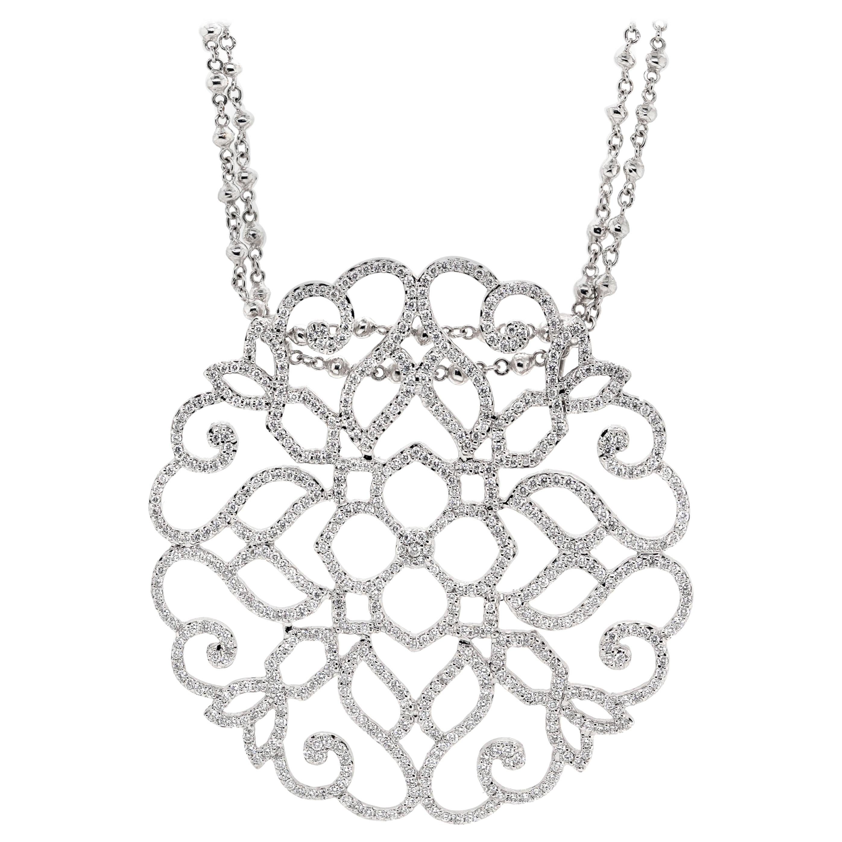 2.32 Carat Diamond Artistic Heart 18 Karat White Gold Pendant Necklace