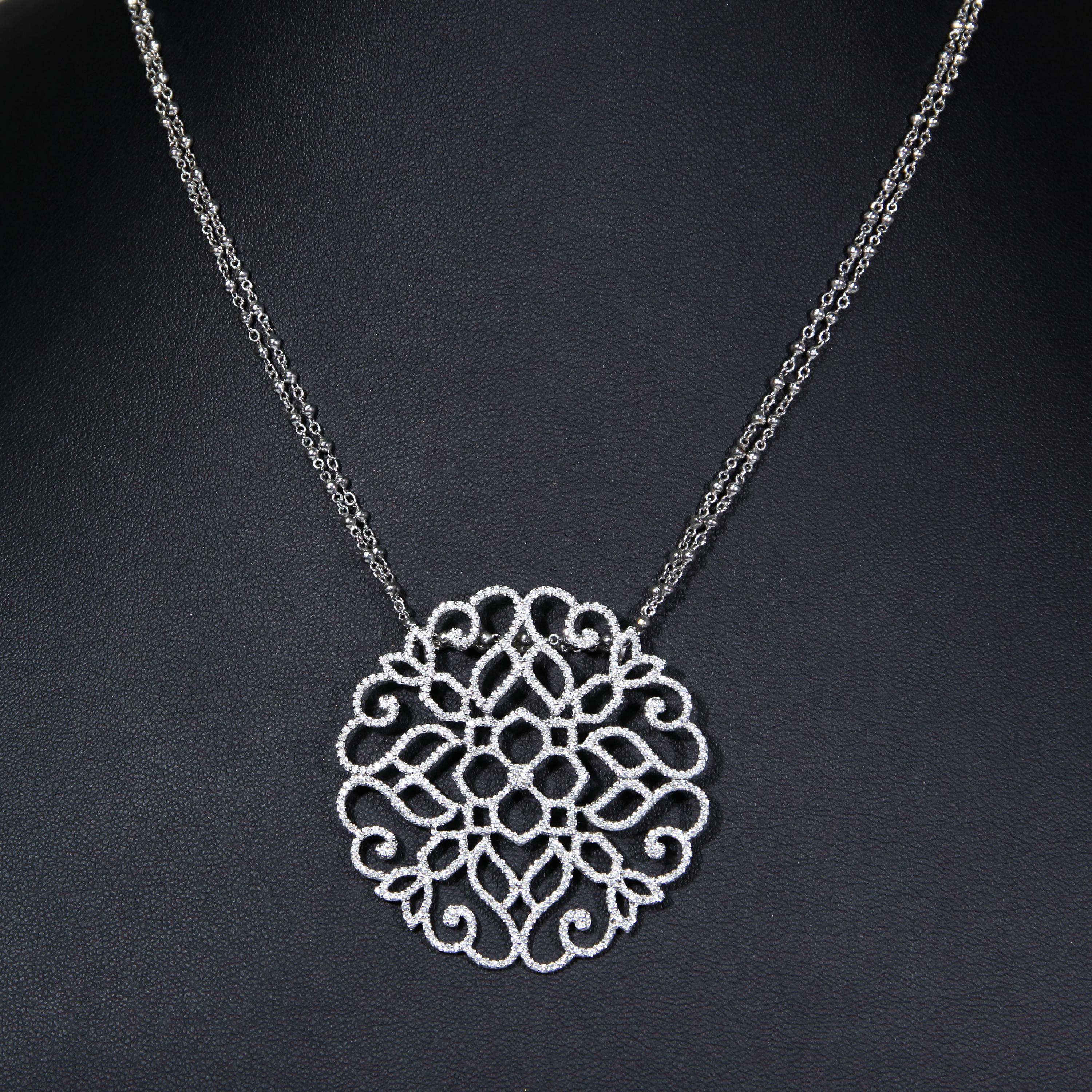 Modern 2.32 Carat Diamond Artistic Heart 18 Karat White Gold Pendant Necklace