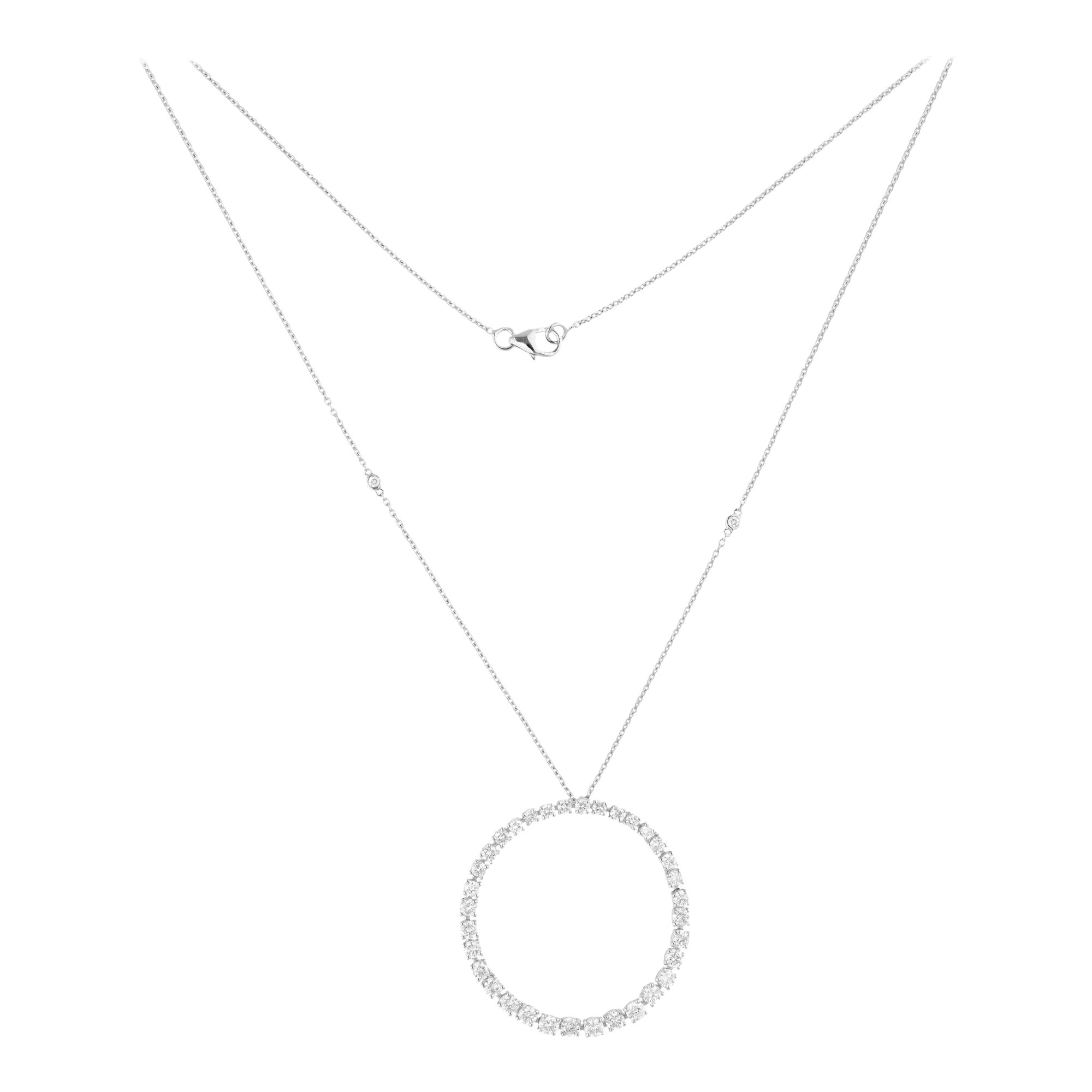 2.32 Carat Diamond Circle Karma Pendant Chain Necklace 18 Karat White Gold
