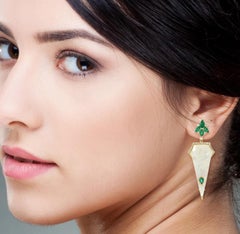 2.32 Carat Emerald Mother of Pearl Diamond 18 Karat Gold Earrings