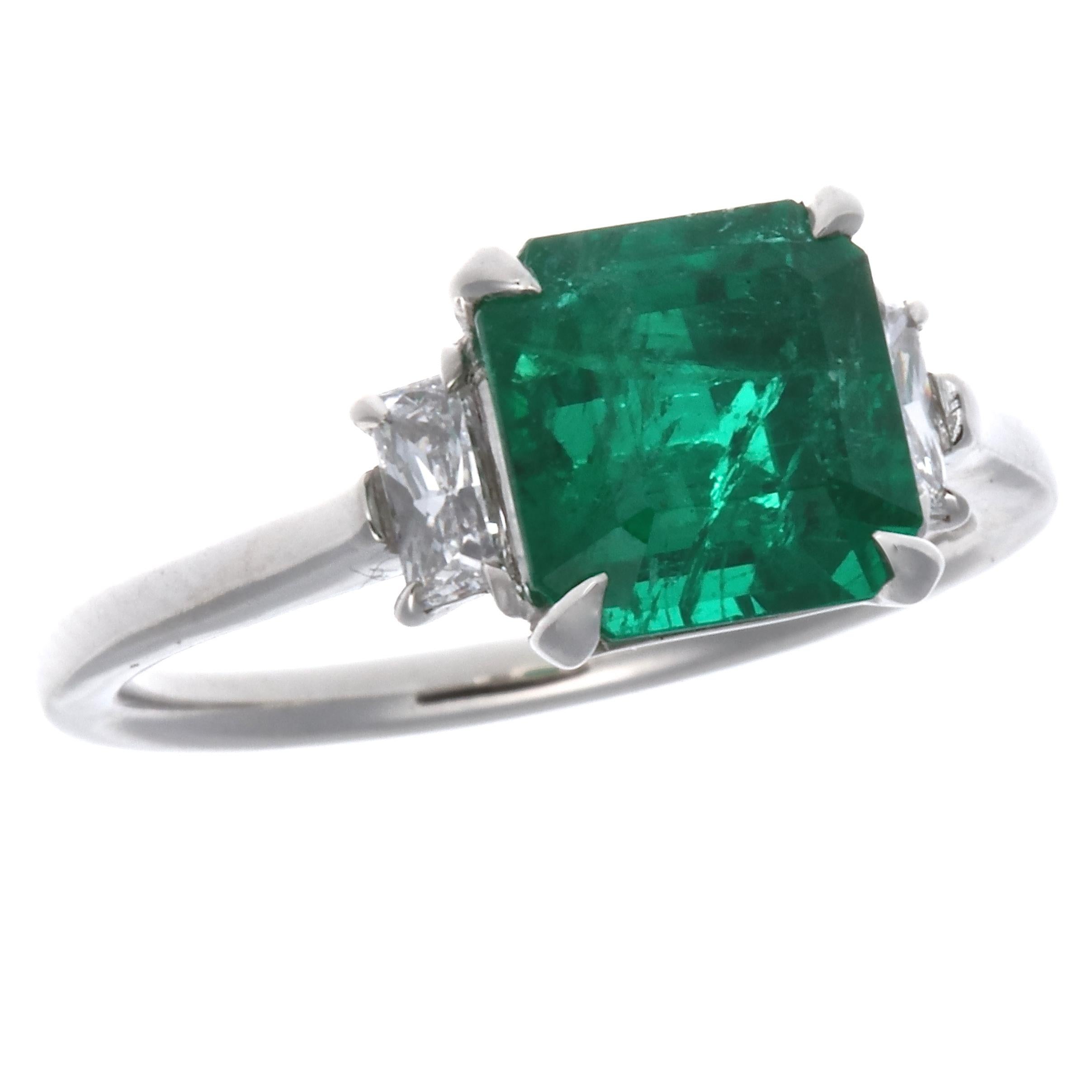Modern 2.32 Carat Emerald Platinum Diamond Ring