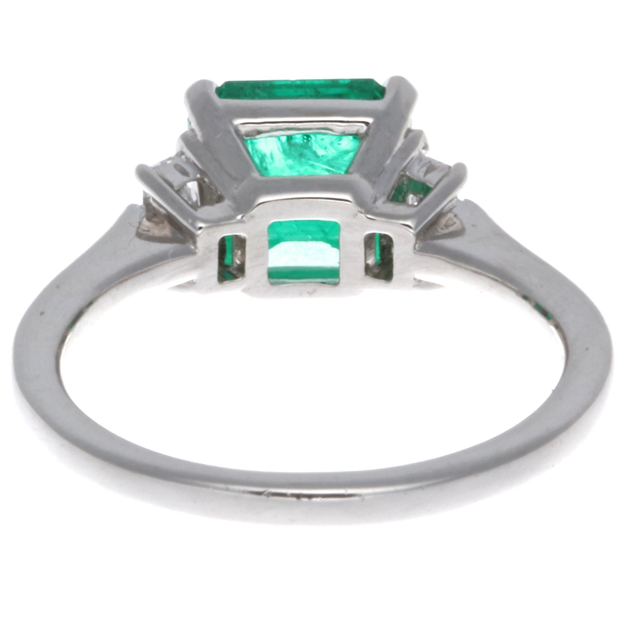 Radiant Cut 2.32 Carat Emerald Platinum Diamond Ring