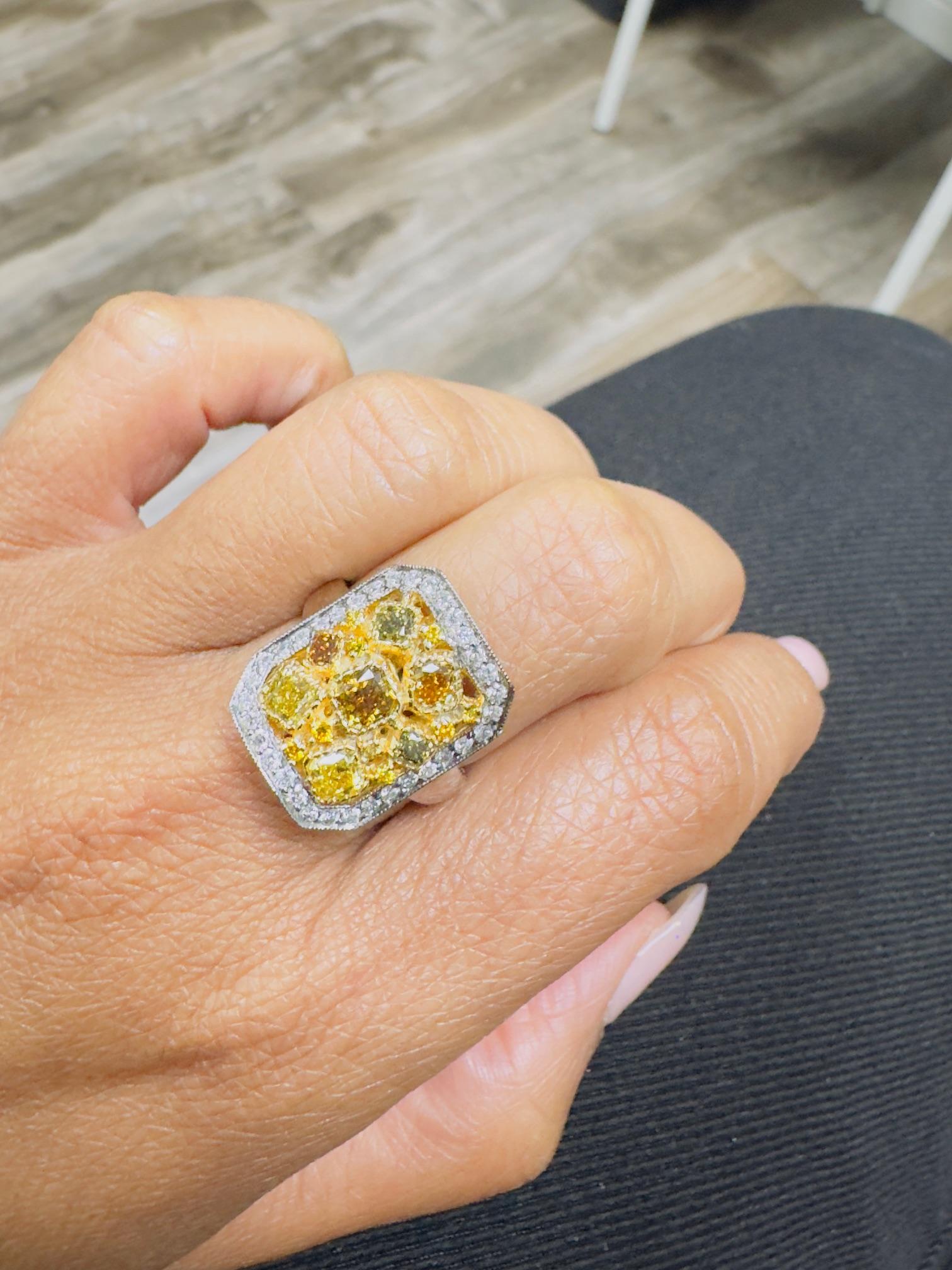 Women's 2.32 Carat Fancy Color Diamond 18 Karat White Gold Cocktail Ring For Sale
