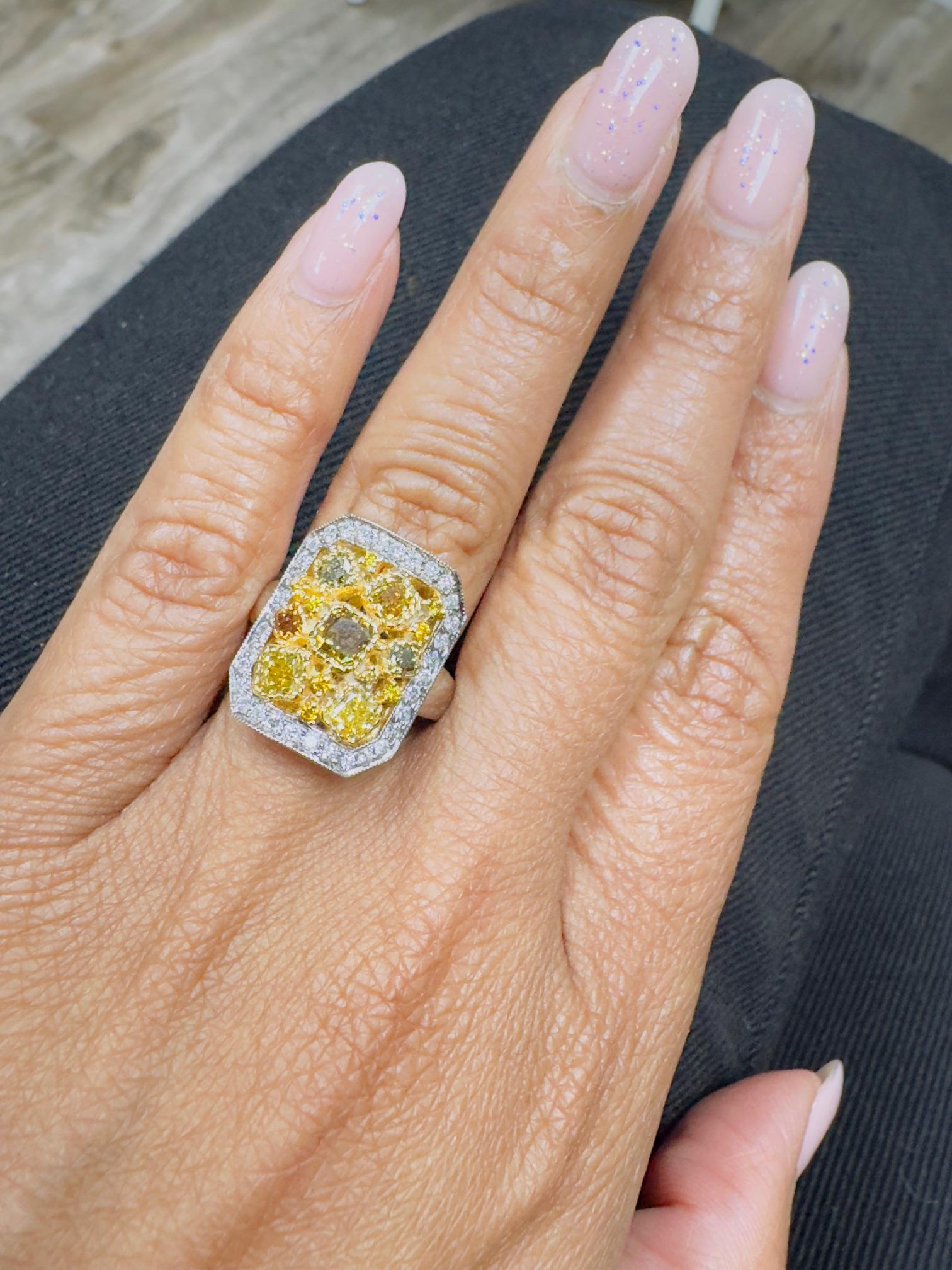 2.32 Carat Fancy Color Diamond 18 Karat White Gold Cocktail Ring For Sale 1