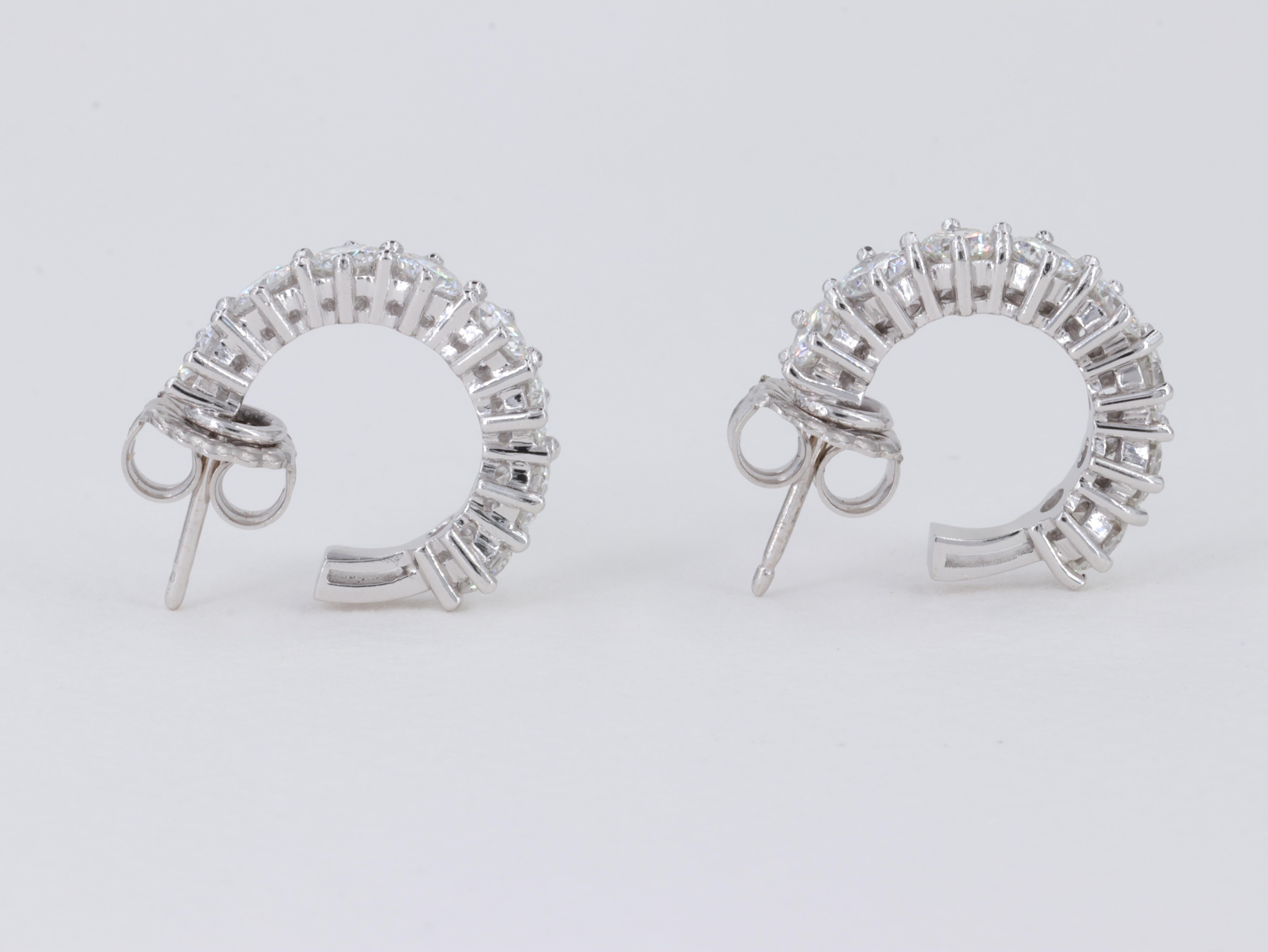 2.32 Carat Hand Fabricated Platinum and Round Brilliant Diamond Huggie Earrings For Sale 4