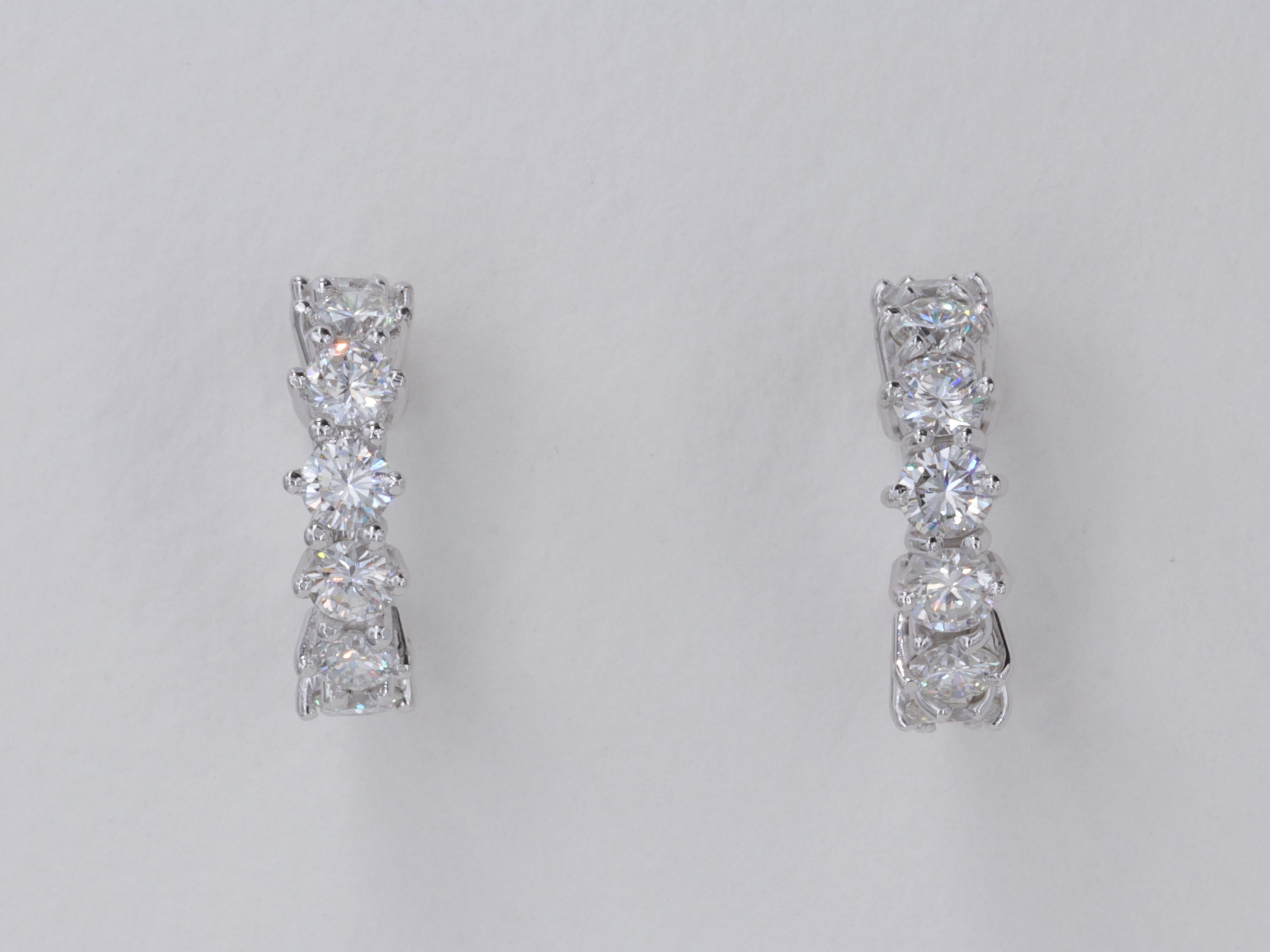 Round Cut 2.32 Carat Hand Fabricated Platinum and Round Brilliant Diamond Huggie Earrings For Sale