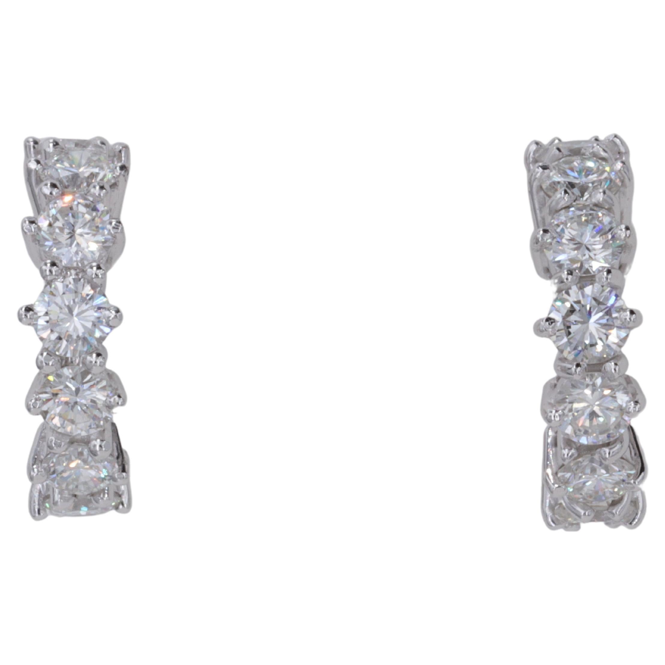 Modern 2.32 Carat Hand Fabricated Platinum and Round Brilliant Diamond Huggie Earrings For Sale