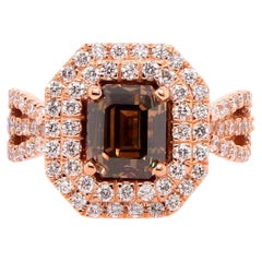 Anello con diamante naturale color cognac e diamante bianco da 2,32 carati in oro rosa 14 carati