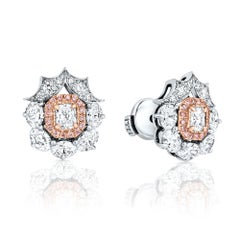 2.32 Carat Natural Pink and White Diamond Stud Earrings In 18K White & Rose Gold