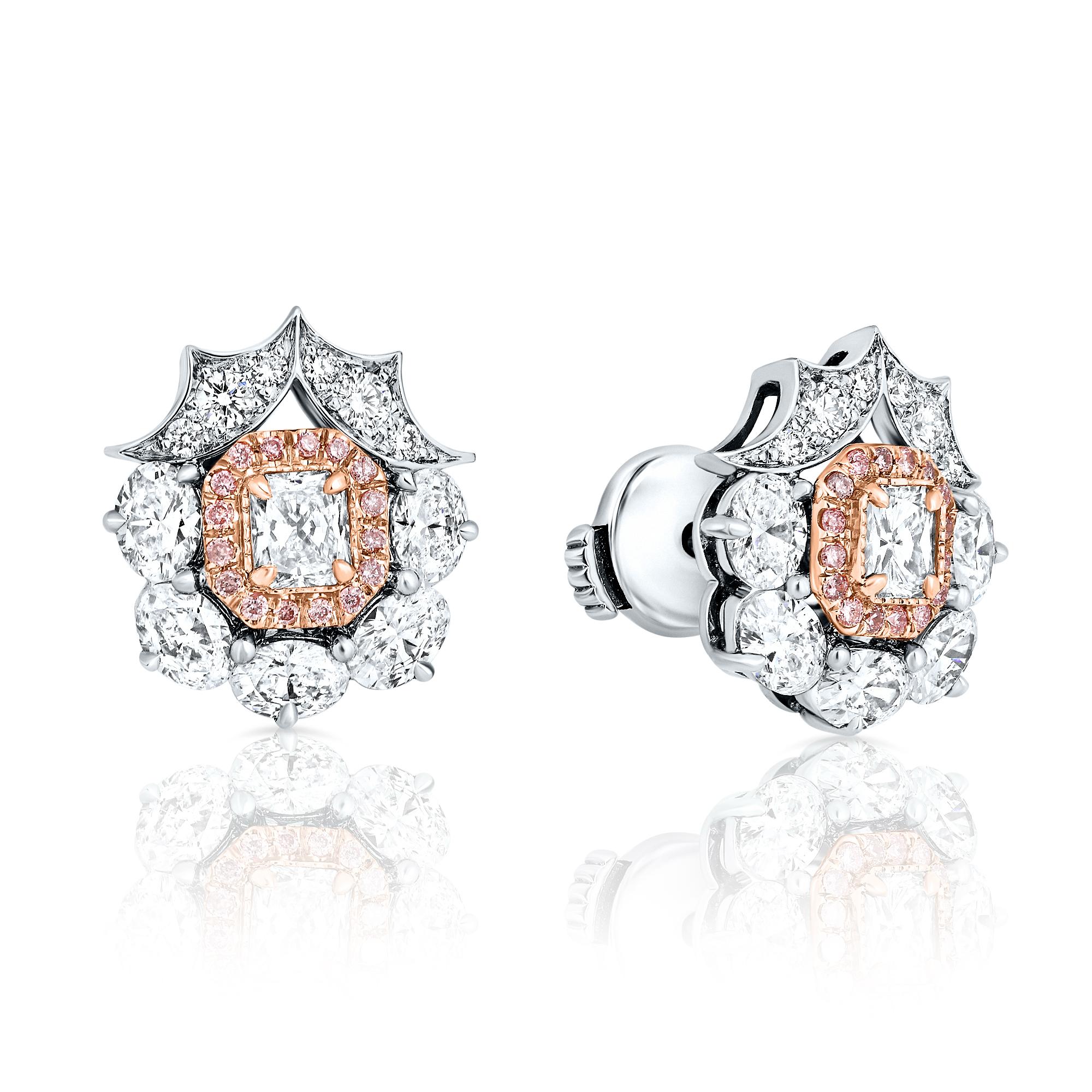 Contemporaneo Orecchini con diamanti rosa e bianchi naturali da 2,32 carati in oro bianco e rosa 18 carati in vendita