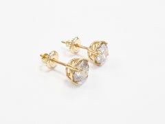 14K Yellow Gold 2.32ct Round Brilliant Diamond Stud Earrings, New