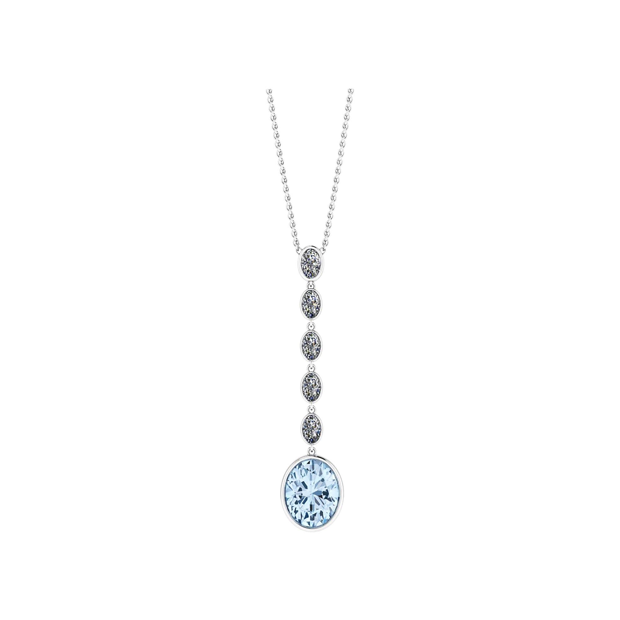 2.32 Carat Oval Aquamarine 0.55 Carat Diamond Dangling Necklace 18 Karat Gold For Sale