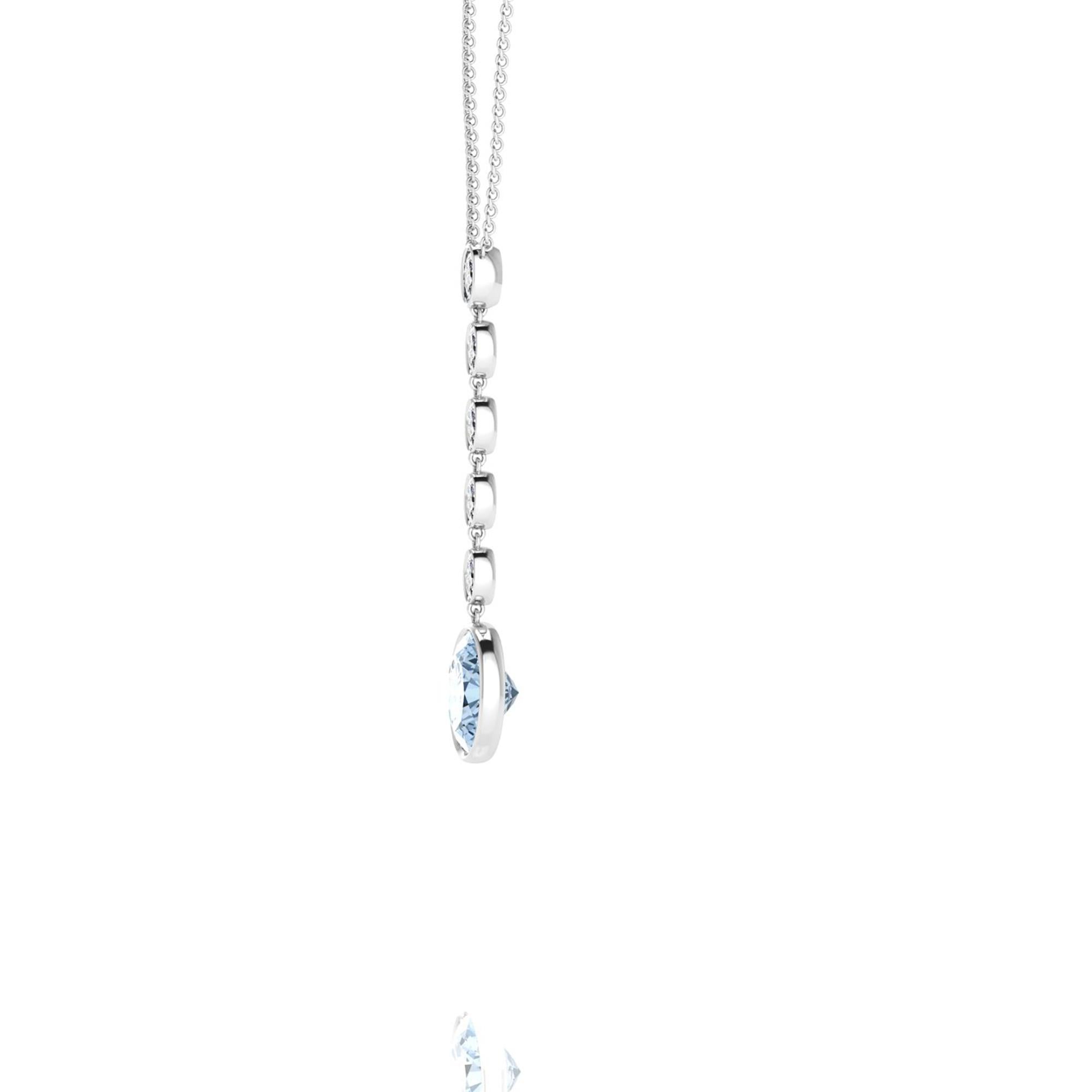 Art Deco 2.32 Carat Oval Aquamarine 0.55 Carat Diamond Dangling Necklace 18 Karat Gold For Sale