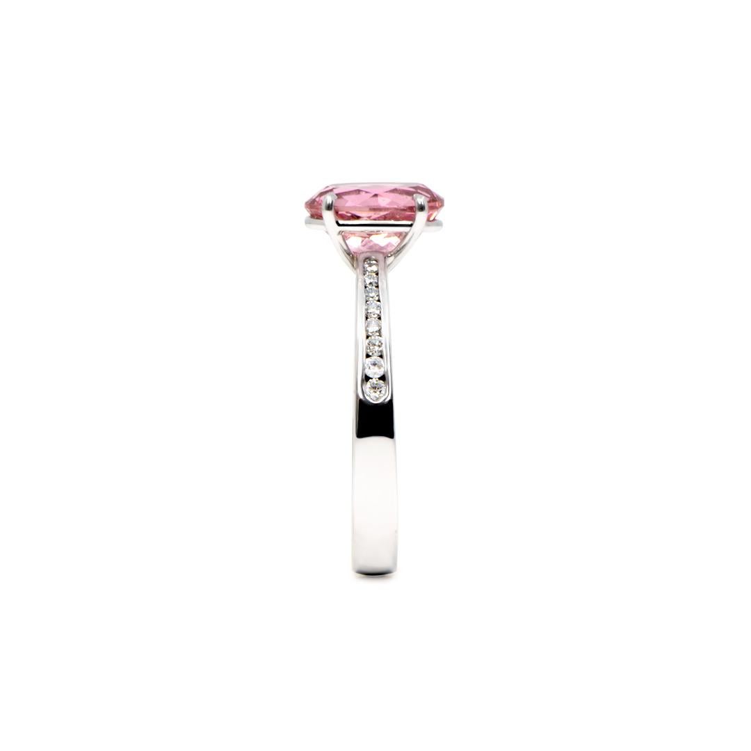 Oval Cut 2.32 Carat Oval Pink Tourmaline 4 Claw Solitaire Ring White Gold Natalie Barney For Sale