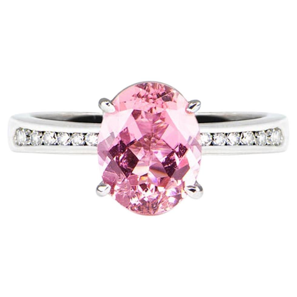 2.32 Carat Oval Pink Tourmaline 4 Claw Solitaire Ring White Gold Natalie Barney For Sale