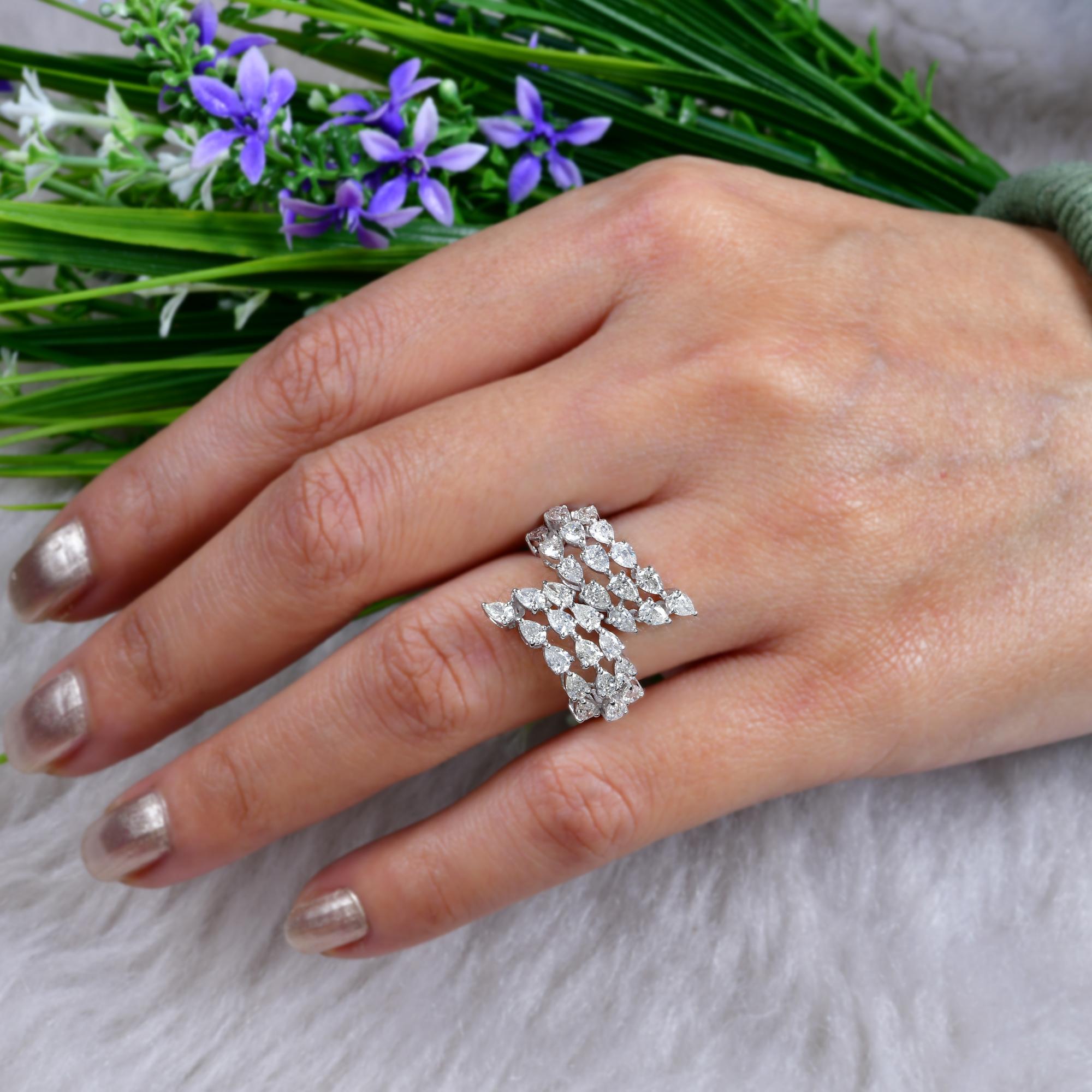 Women's 2.32 Carat Pear Shape Diamond Wrap Ring 14 Karat White Gold Handmade Jewelry For Sale