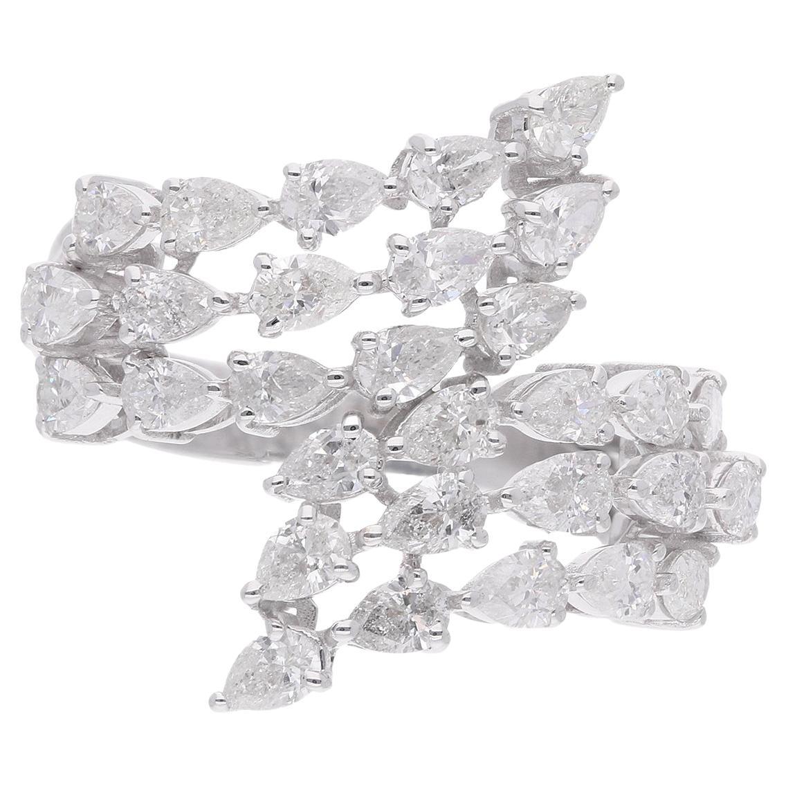 2.32 Carat Pear Shape Diamond Wrap Ring 14 Karat White Gold Handmade Jewelry For Sale