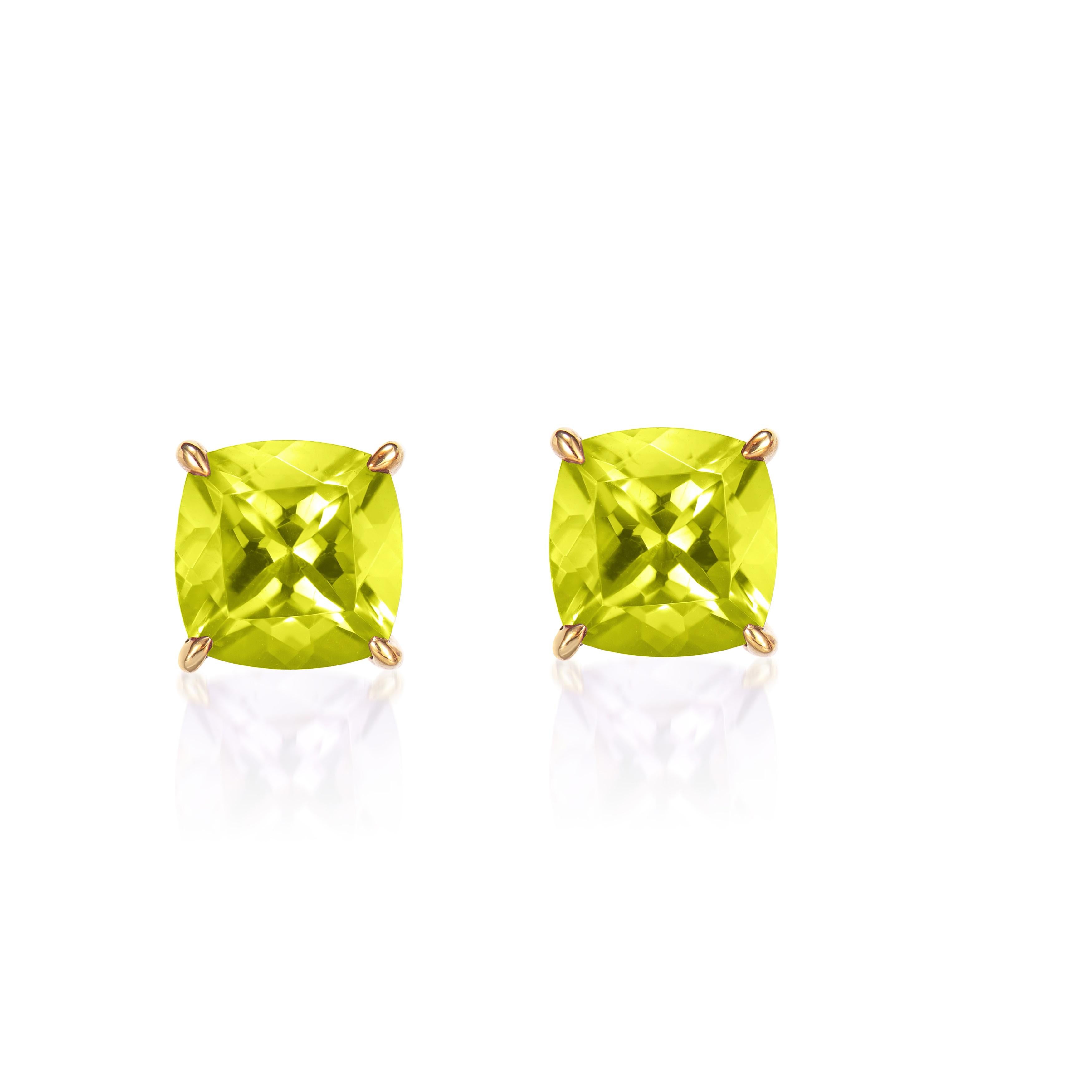 Contemporary 2.32 Carat Peridot Stud Earring in 18Karat Yellow Gold. For Sale