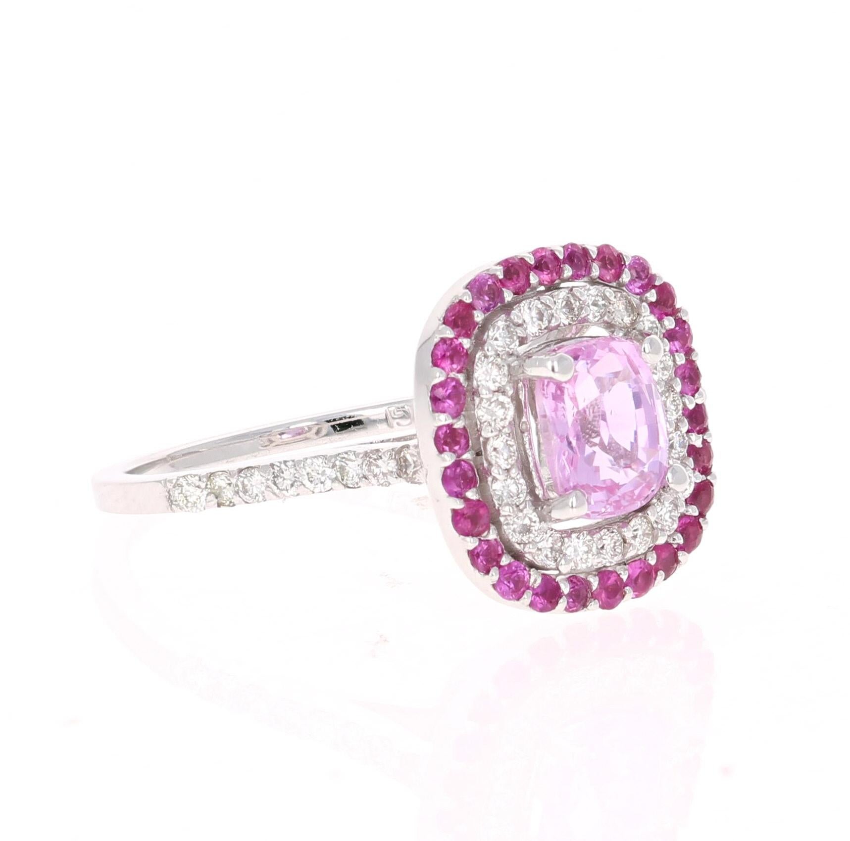 2.32 Carat Cushion Cut Pink Sapphire Diamond 18 Karat White Gold Engagement Ring In New Condition In Los Angeles, CA