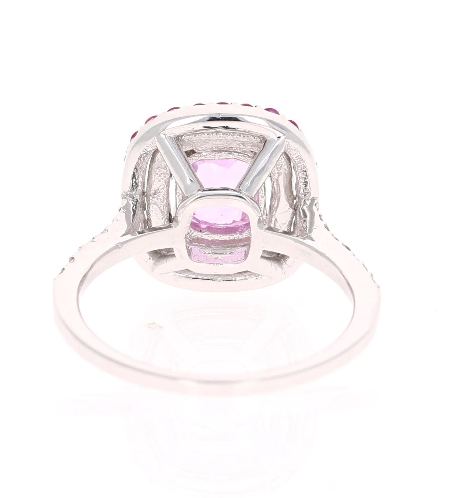 Women's 2.32 Carat Cushion Cut Pink Sapphire Diamond 18 Karat White Gold Engagement Ring