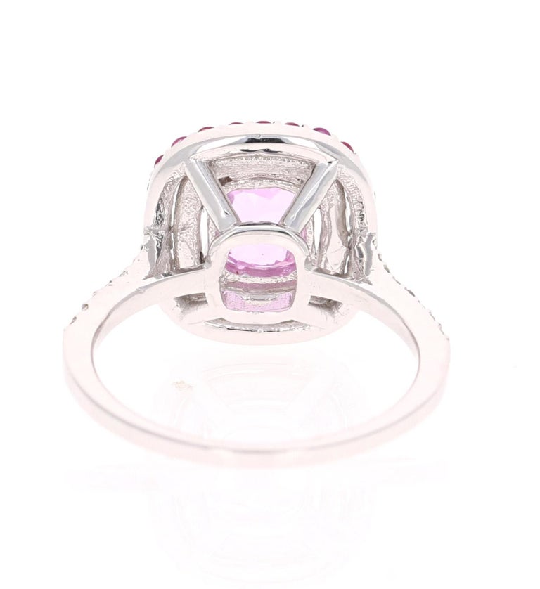 Women's 2.32 Carat Cushion Cut Pink Sapphire Diamond 18 Karat White Gold Engagement Ring For Sale