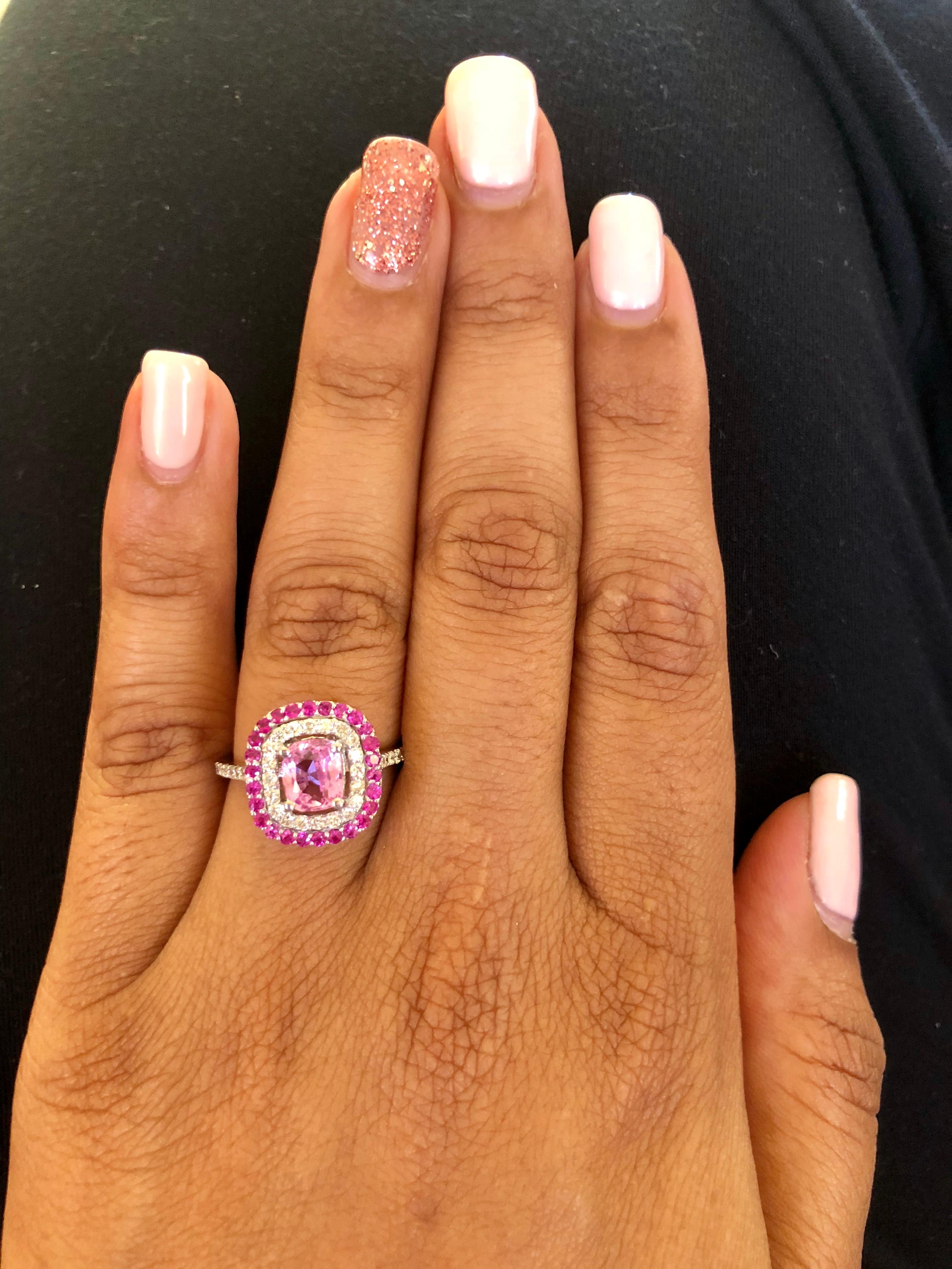 2.32 Carat Cushion Cut Pink Sapphire Diamond 18 Karat White Gold Engagement Ring 1