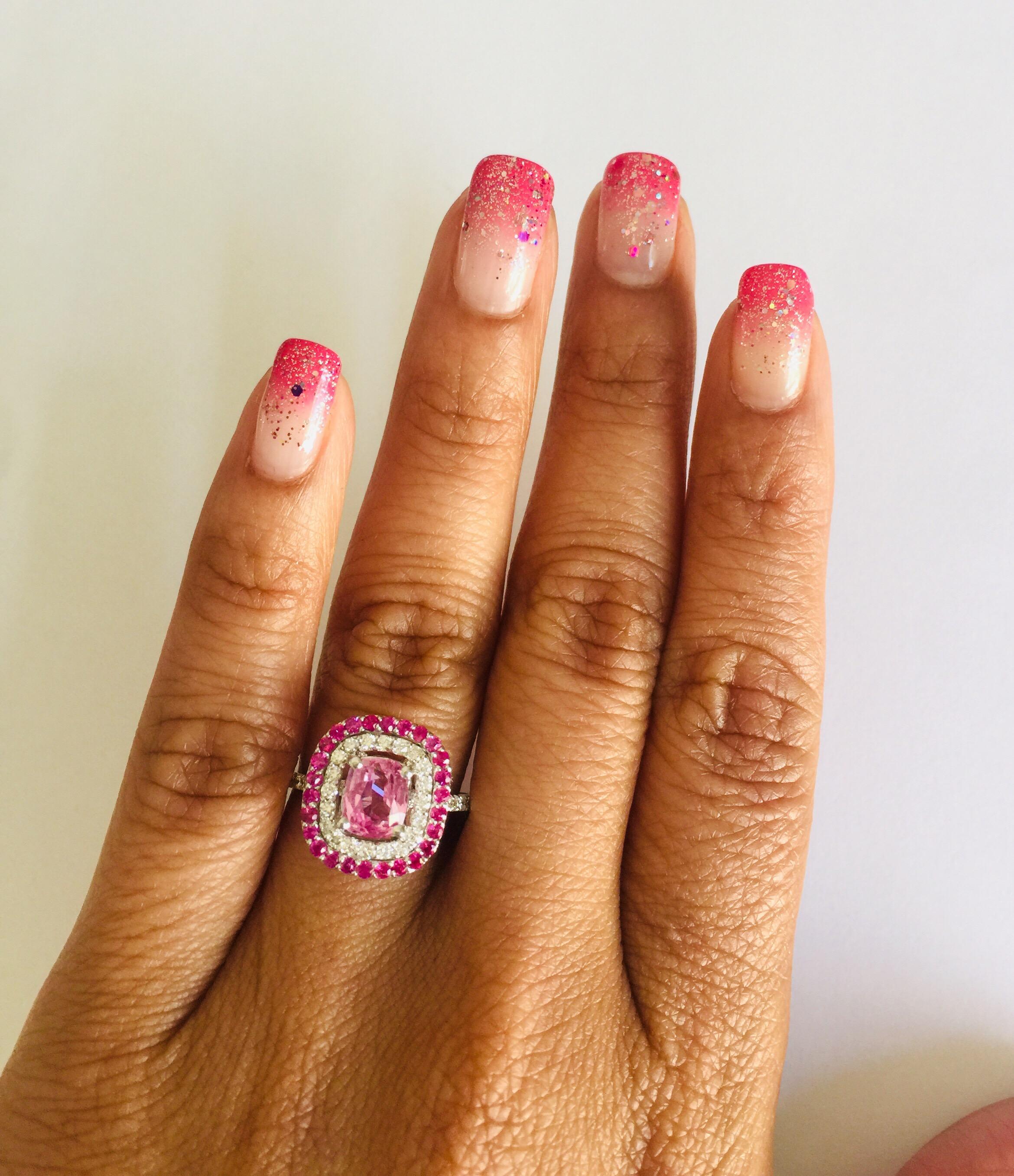 2.32 Carat Cushion Cut Pink Sapphire Diamond 18 Karat White Gold Engagement Ring 2